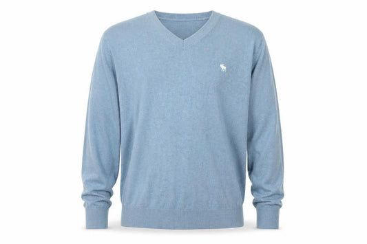 Abercrombie & Fitch Men's Blue Wool Cotton V-Neck Jumper XL