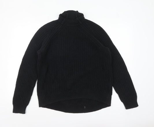 GAP Women's Black Roll Neck Chunky-Knit Cotton Jumper Size S