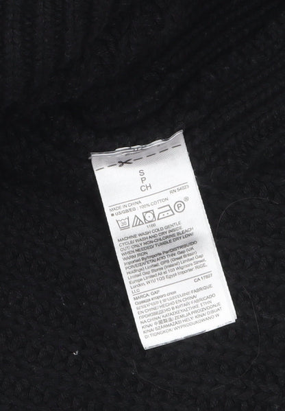GAP Women's Black Roll Neck Chunky-Knit Cotton Jumper Size S