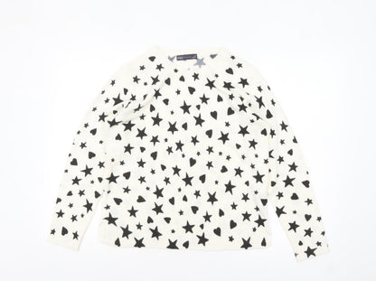 Marks and Spencer Women White Star Heart Knit Jumper Size 14