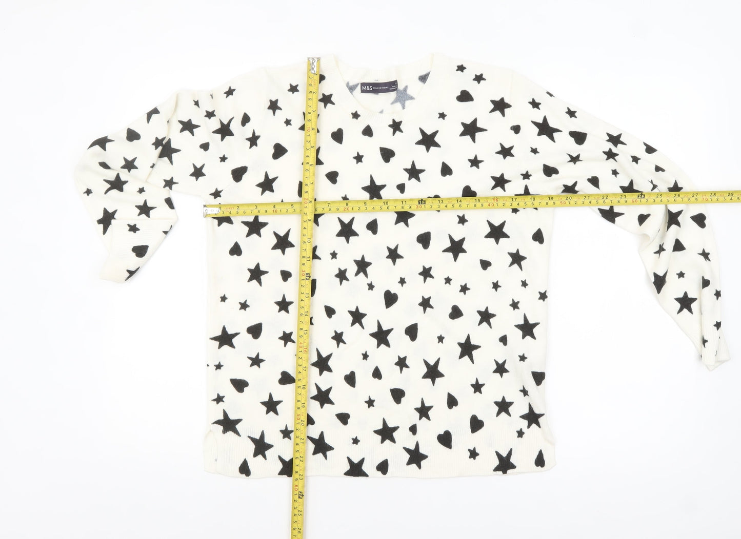 Marks and Spencer Women White Star Heart Knit Jumper Size 14