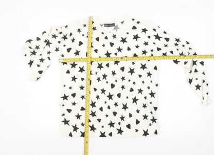 Marks and Spencer Women White Star Heart Knit Jumper Size 14