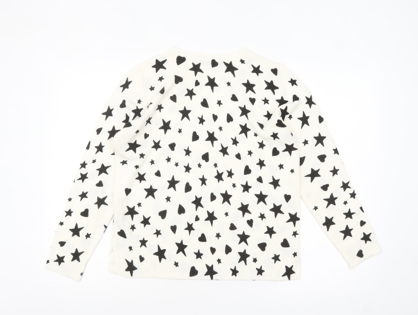 Marks and Spencer Women White Star Heart Knit Jumper Size 14
