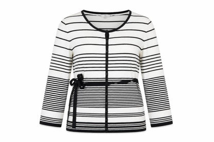 Country Casuals Women White Black Striped Cardigan XL Round Neck Long Sleeve