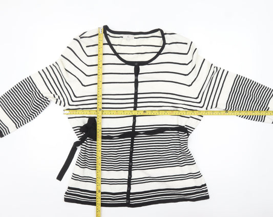 CC Women White Black Striped Cardigan XL Round Neck Long Sleeve