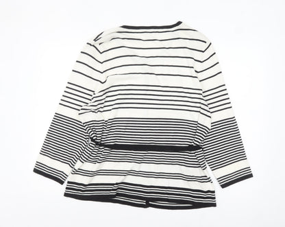 CC Women White Black Striped Cardigan XL Round Neck Long Sleeve