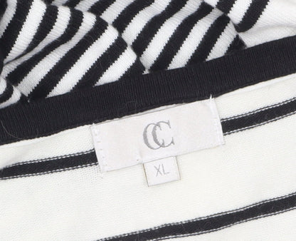 CC Women White Black Striped Cardigan XL Round Neck Long Sleeve