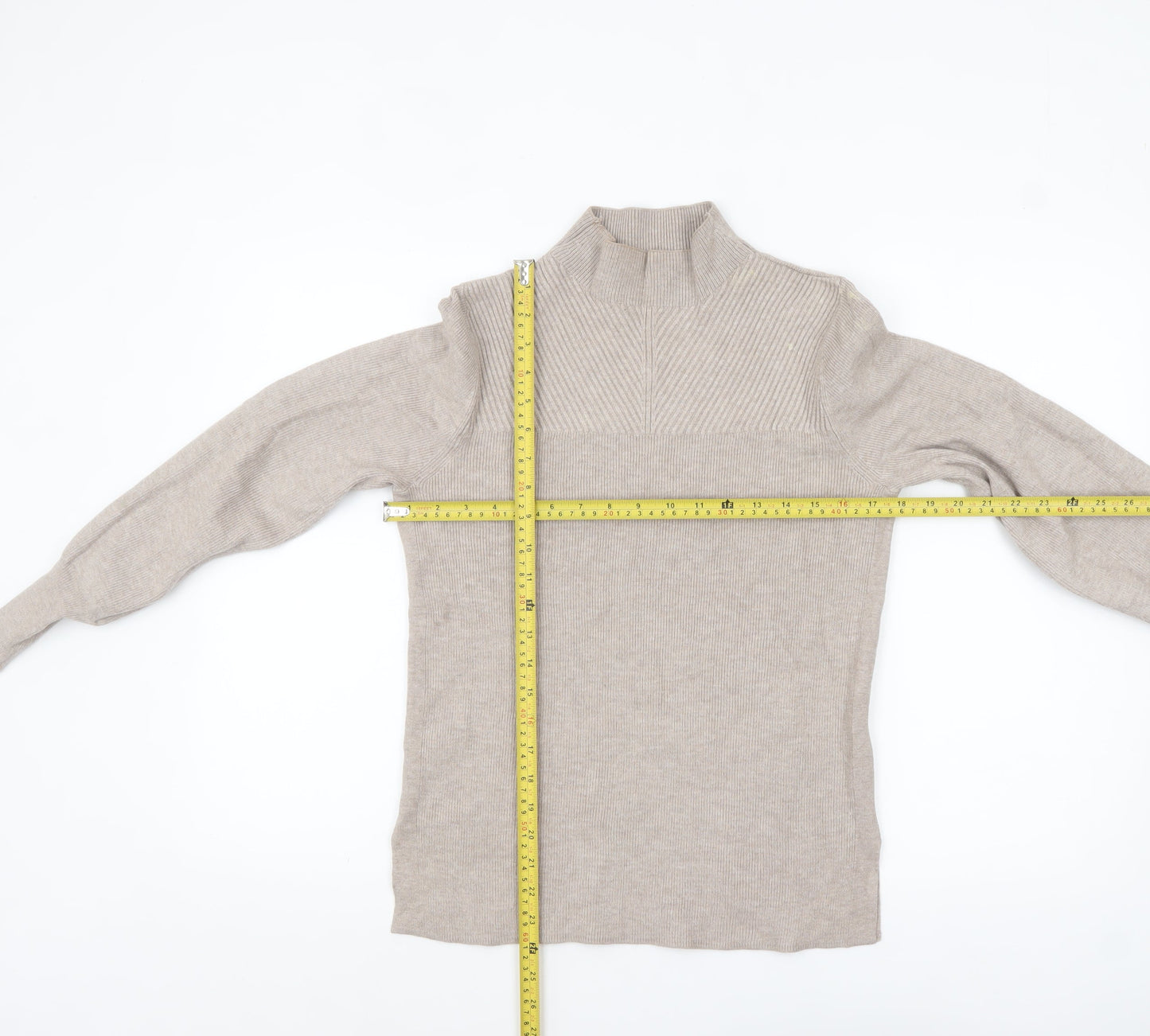 Marks and Spencer Women Beige Mock Neck Long Sleeve Jumper Size S