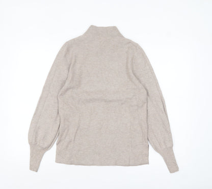 Marks and Spencer Women Beige Mock Neck Long Sleeve Jumper Size S
