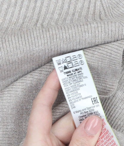 Marks and Spencer Women Beige Mock Neck Long Sleeve Jumper Size S