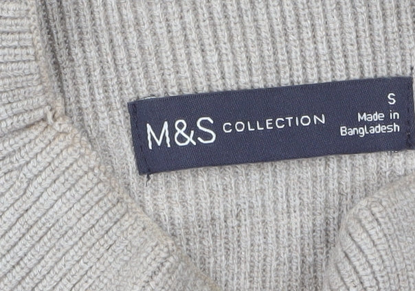 Marks and Spencer Women Beige Mock Neck Long Sleeve Jumper Size S