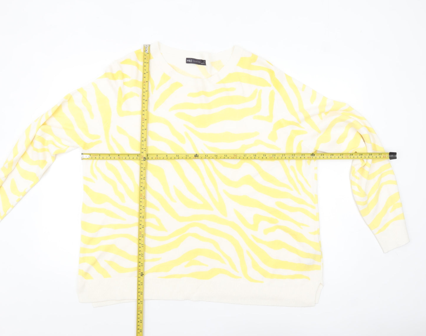 Marks and Spencer Women Yellow Animal Print Acrylic Jumper Size 24
