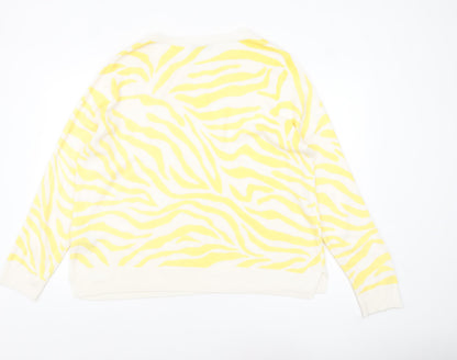 Marks and Spencer Women Yellow Animal Print Acrylic Jumper Size 24