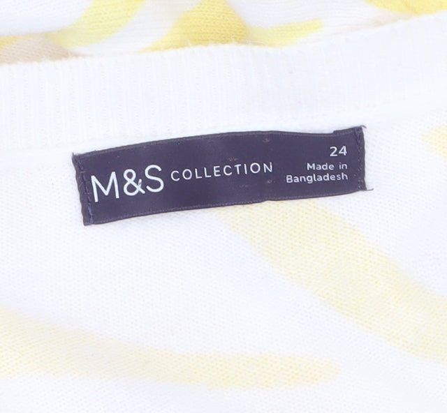 Marks and Spencer Women Yellow Animal Print Acrylic Jumper Size 24