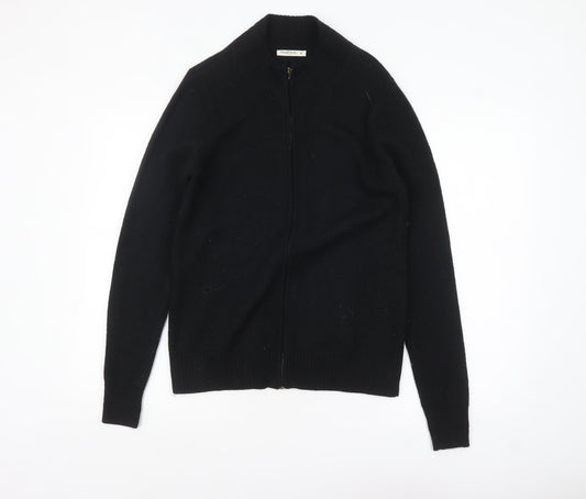 WoolOvers Men’s Black Wool Full Zip Jumper M High Neck