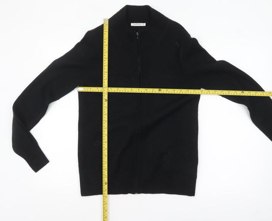 WoolOvers Men’s Black Wool Full Zip Jumper M High Neck