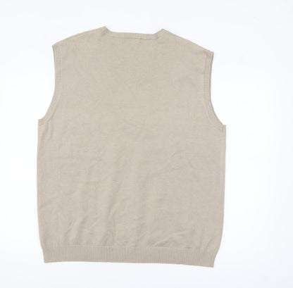 Next Men's Beige Cotton Nylon V-Neck Sleeveless Jumper Vest XL