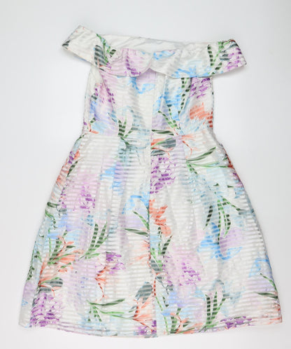 Dorothy Perkins Women's Multicoloured Floral Off Shoulder Knee Length A-Line Dress Size 12