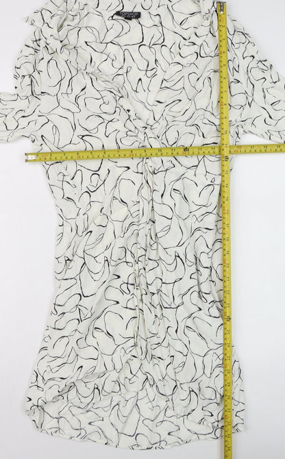 Topshop Women White Abstract Wrap Dress Size 18 Long Sleeve
