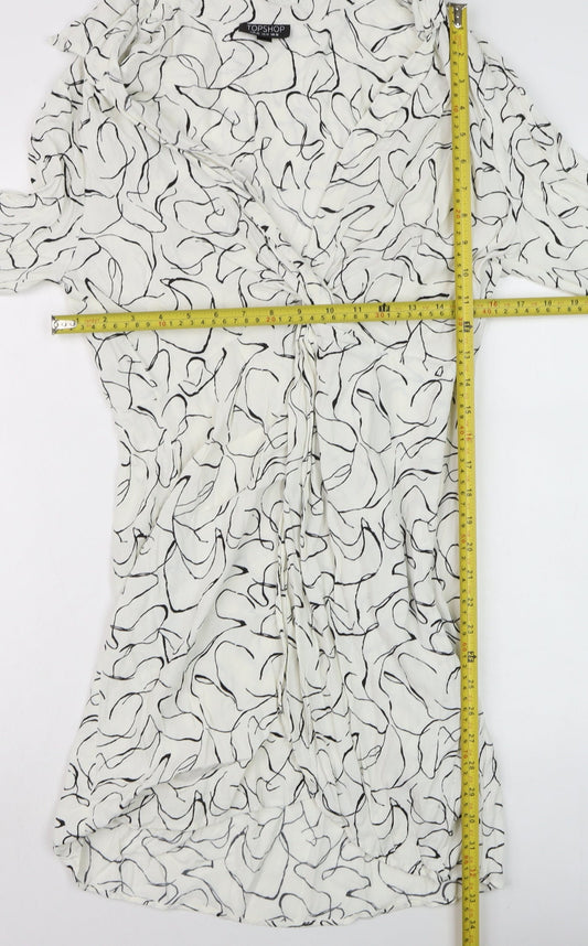 Topshop Women White Abstract Wrap Dress Size 18 Long Sleeve