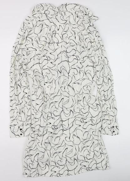 Topshop Women White Abstract Wrap Dress Size 18 Long Sleeve