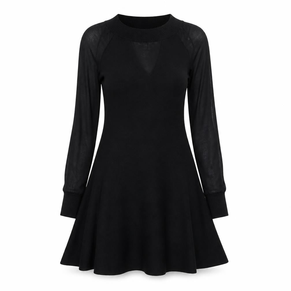 Front view of Instant Vintage Women Black Knit Fit & Flare Dress M