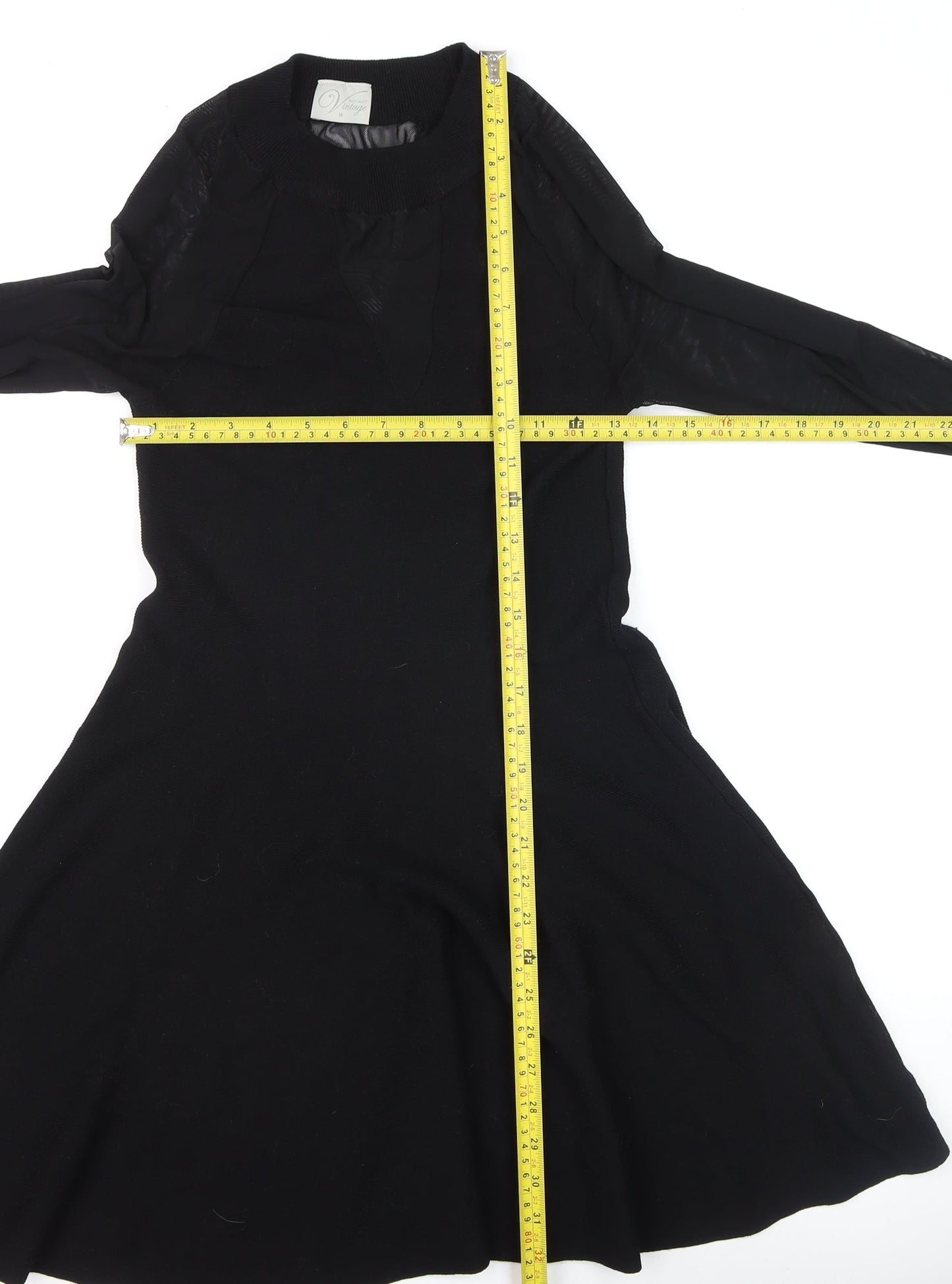 Instant Vintage Women Black Knit Fit & Flare Dress M