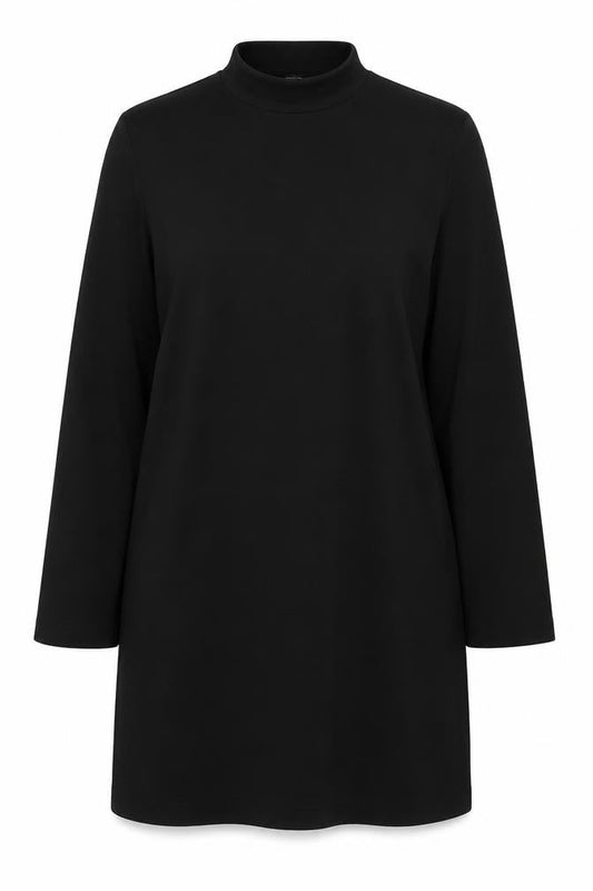 Front view of Gallery Women’s Black XL Shift Dress Long Sleeve High Neck