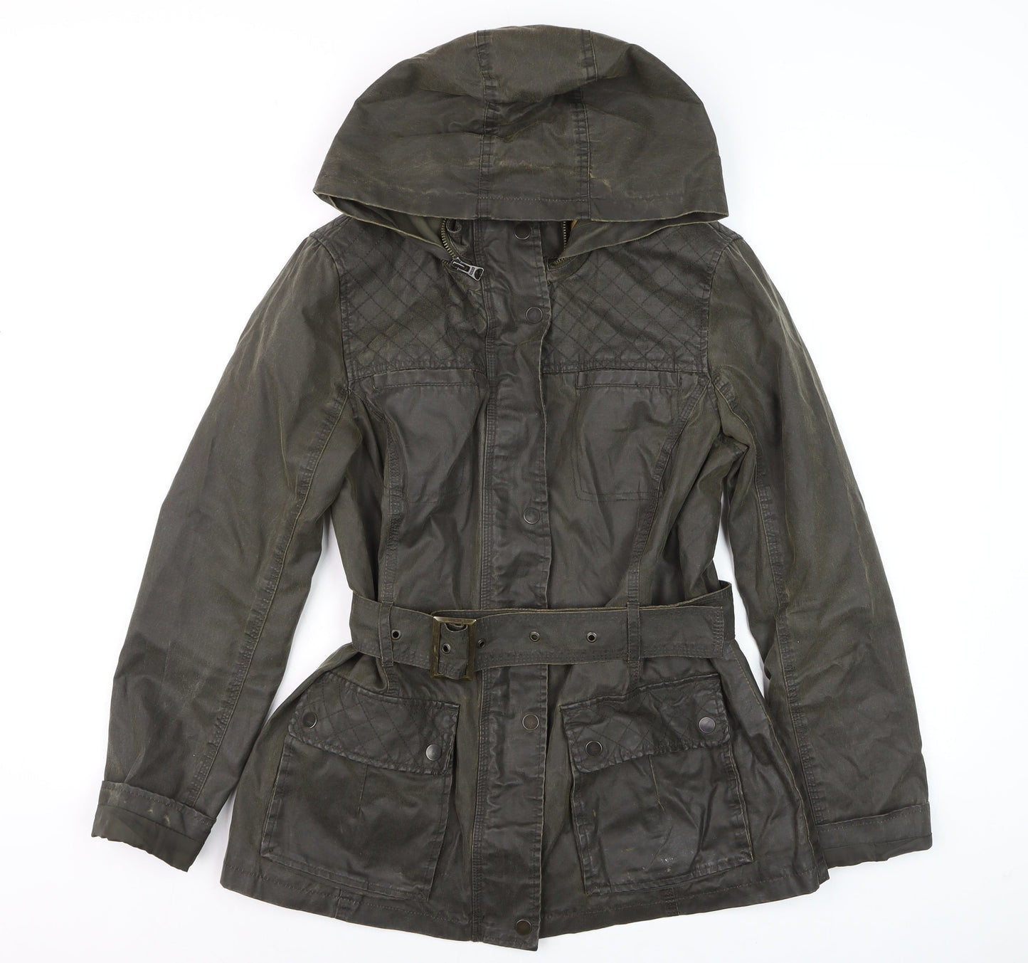 Marks and Spencer Women Khaki Waxed Hooded Parka Jacket Size 12