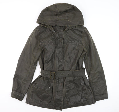 Marks and Spencer Women Khaki Waxed Hooded Parka Jacket Size 12