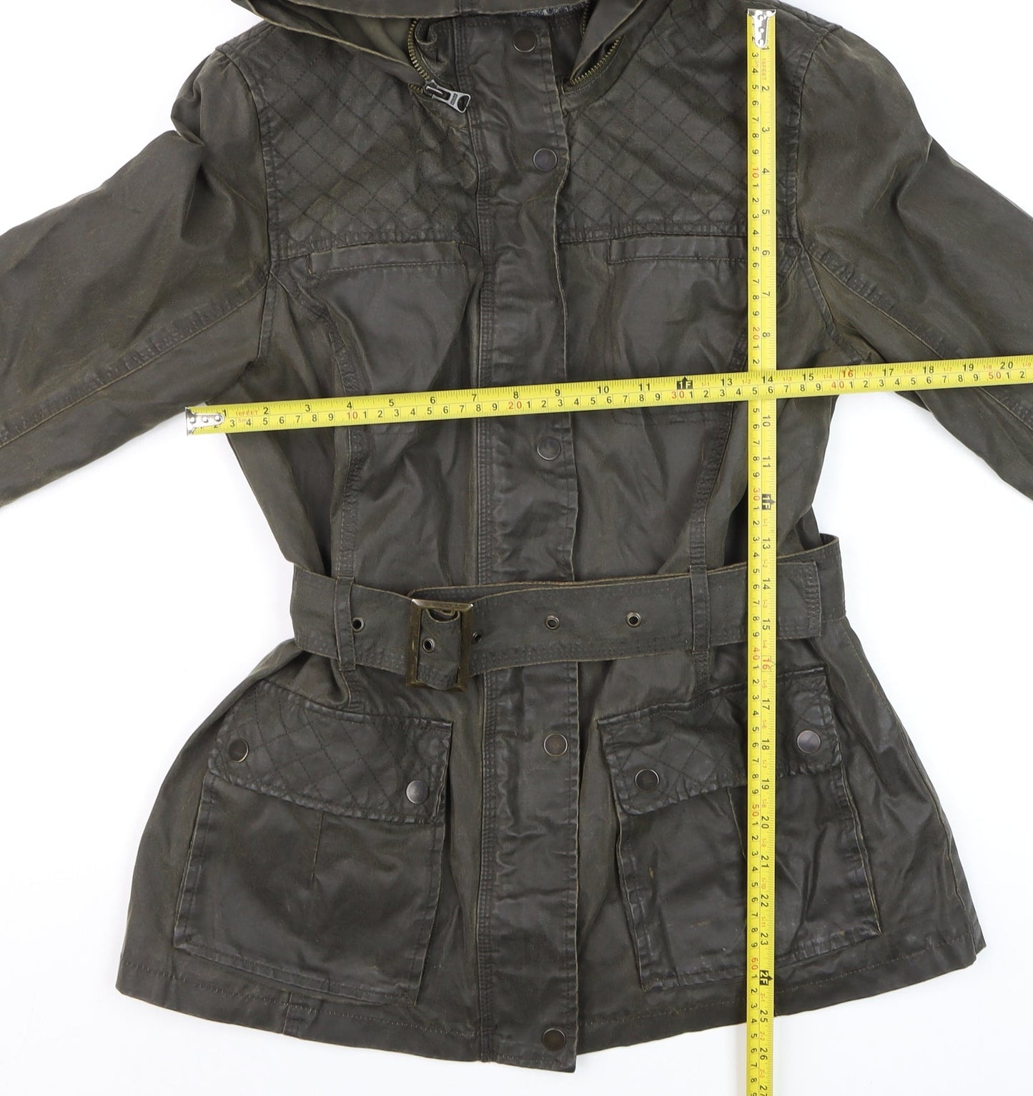Marks and Spencer Women Khaki Waxed Hooded Parka Jacket Size 12