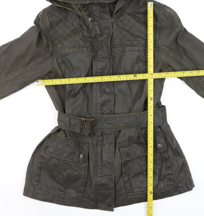 Marks and Spencer Women Khaki Waxed Hooded Parka Jacket Size 12