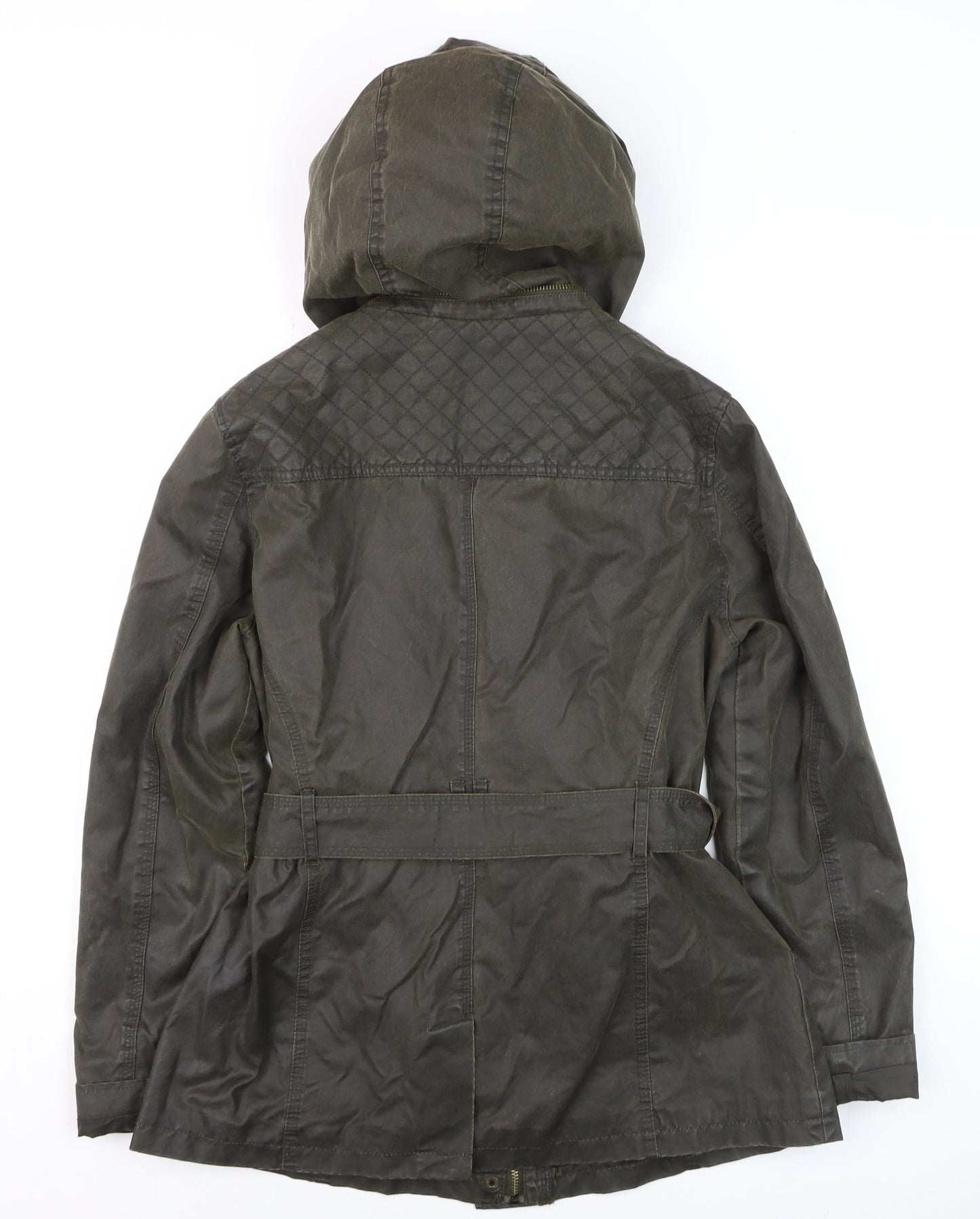 Marks and Spencer Women Khaki Waxed Hooded Parka Jacket Size 12