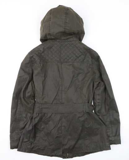 Marks and Spencer Women Khaki Waxed Hooded Parka Jacket Size 12