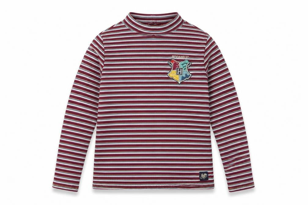 Front view of Marks & Spencer girls’ harry potter multicoloured striped long sleeve mock neck t-shirt 13-14 years