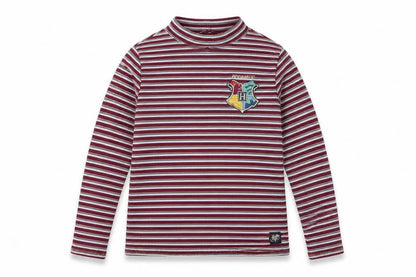 Front view of Marks & Spencer girls’ harry potter multicoloured striped long sleeve mock neck t-shirt 13-14 years