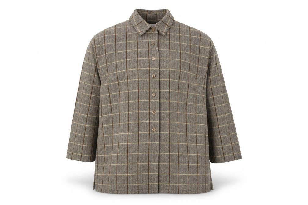 Gerry Weber Women's Brown Check Wool Angora 3/4 Sleeve Button-Up Shirt Size 10