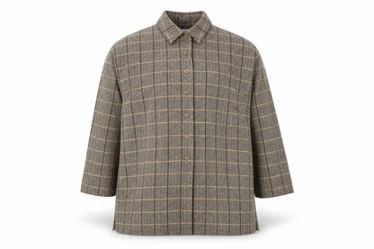 Gerry Weber Women's Brown Check Wool Angora 3/4 Sleeve Button-Up Shirt Size 10