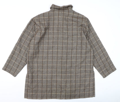 Gerry Weber Women's Brown Check Wool Angora 3/4 Sleeve Button-Up Shirt Size 12