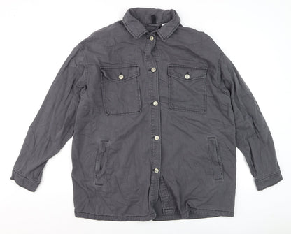 H&M Men’s Grey Cotton Button-Up Shirt Long Sleeve M Regular Fit