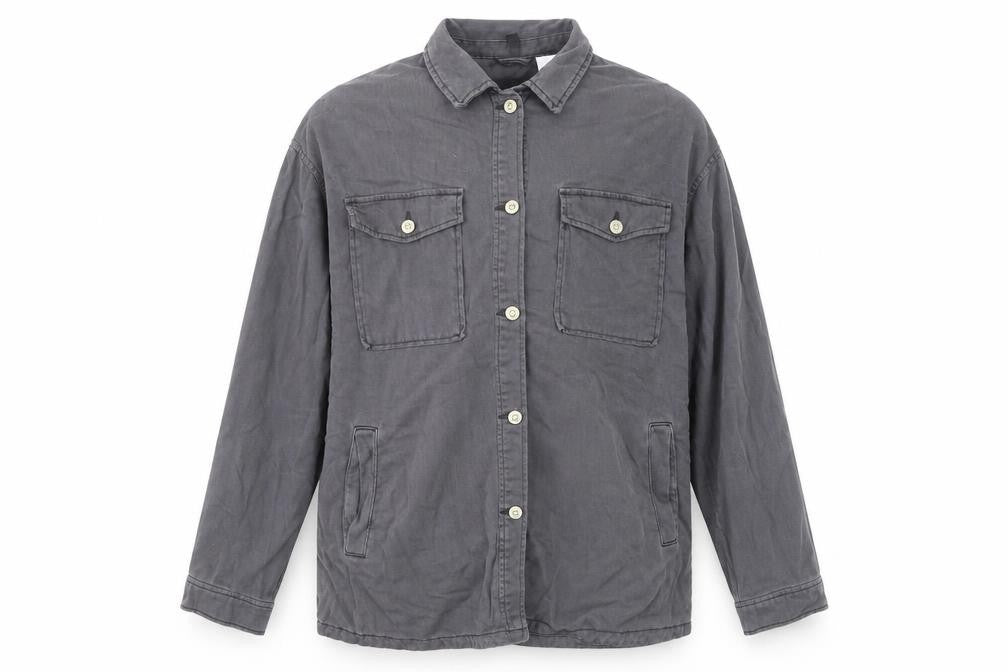H&M Men’s Grey Cotton Button-Up Shirt Long Sleeve M Regular Fit