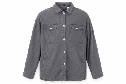 H&M Men’s Grey Cotton Button-Up Shirt Long Sleeve M Regular Fit