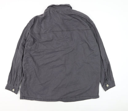 H&M Men’s Grey Cotton Button-Up Shirt Long Sleeve M Regular Fit