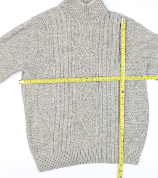 Next Men’s Beige Cable-Knit Roll Neck Jumper Size M