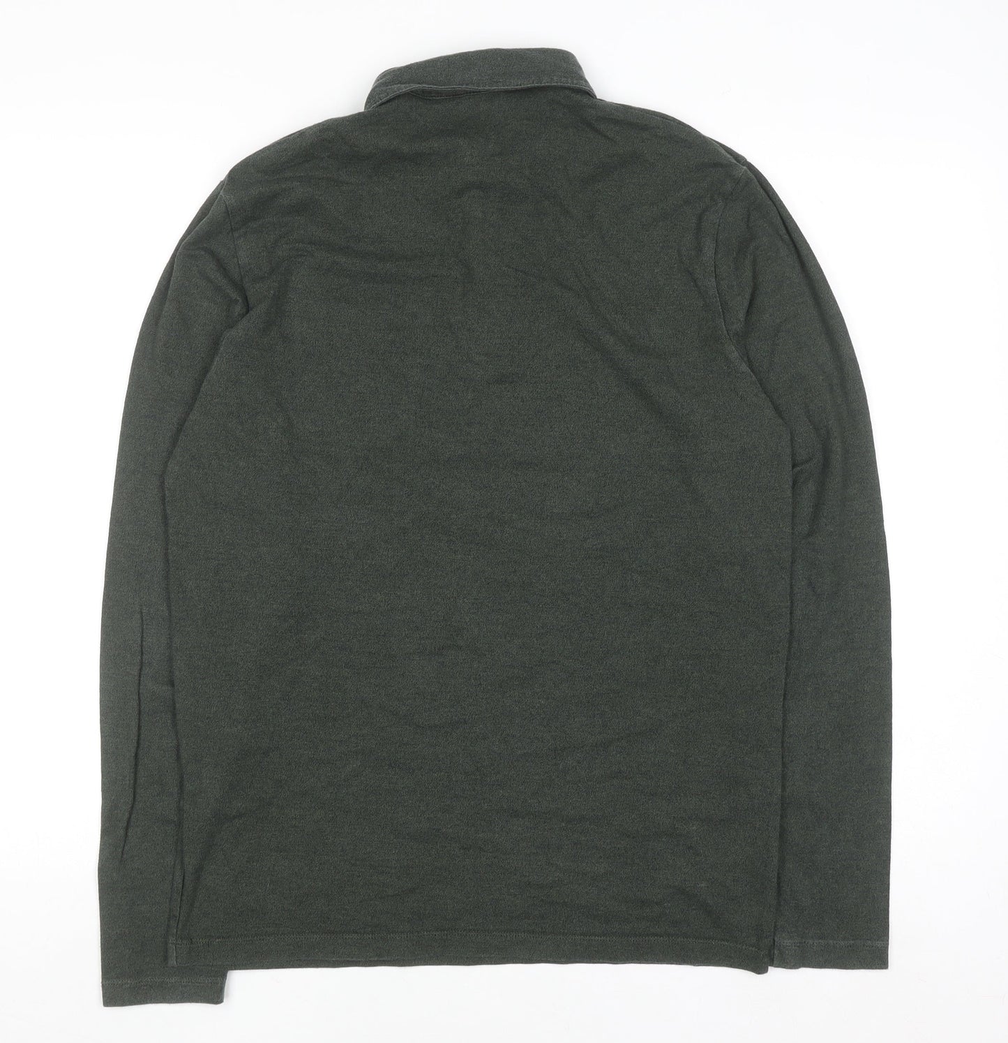 Next Men's Green Regular Fit Long Sleeve Cotton Polo Shirt M