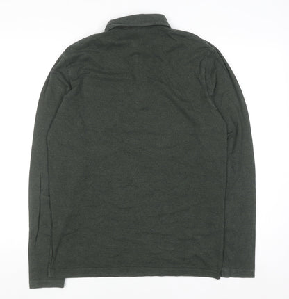 Next Men's Green Regular Fit Long Sleeve Cotton Polo Shirt M
