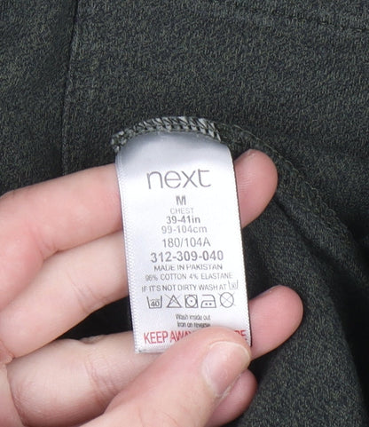 Next Men's Green Regular Fit Long Sleeve Cotton Polo Shirt M