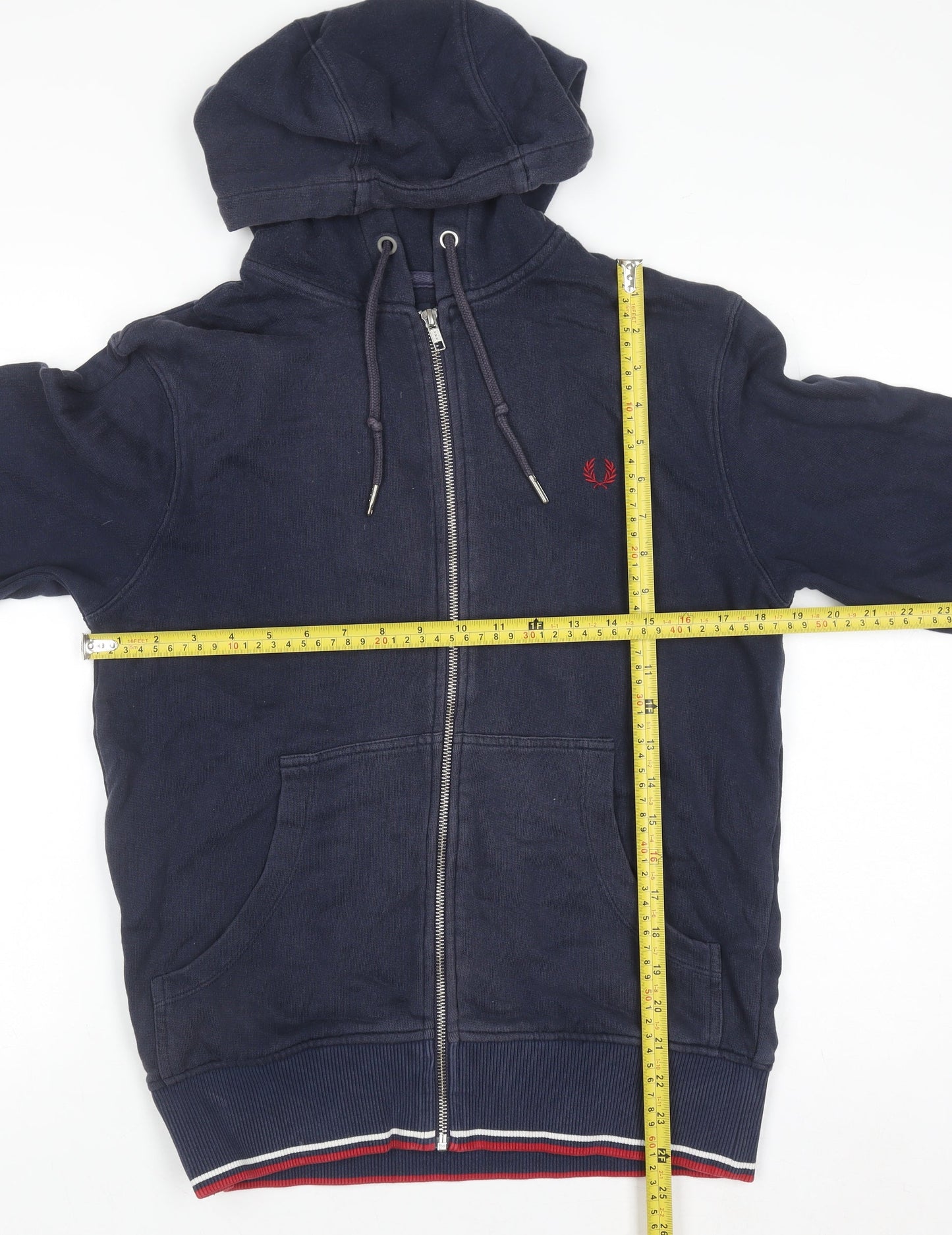 Mens UK Size S Fred Perry Blue Full Zip Hoodie