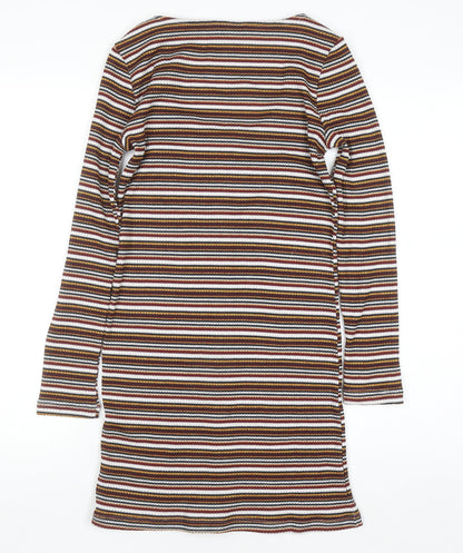 Topshop Women’s Multicoloured Striped Bodycon Dress UK 10 Long Sleeve