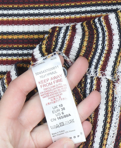 Topshop Women’s Multicoloured Striped Bodycon Dress UK 10 Long Sleeve
